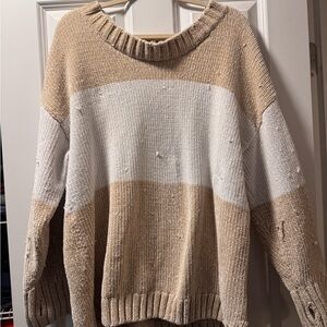 Aerie Tan and Cream Crew Neck Sweater